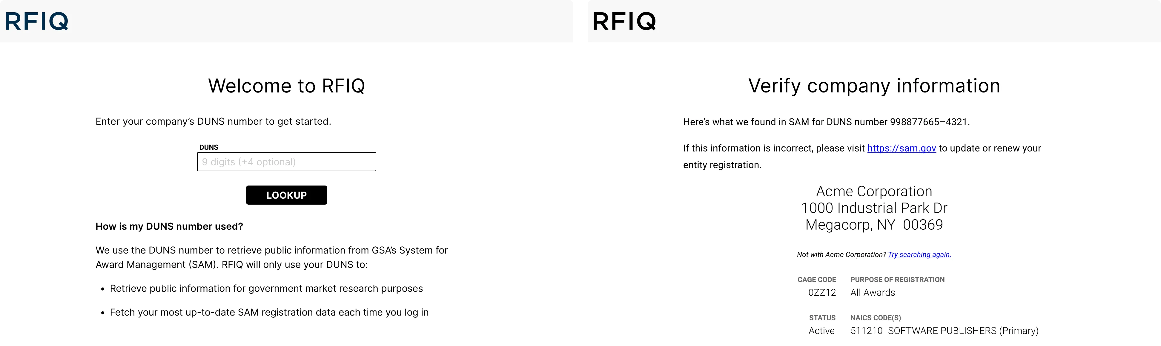 RFIQ DUNS Number Lookup